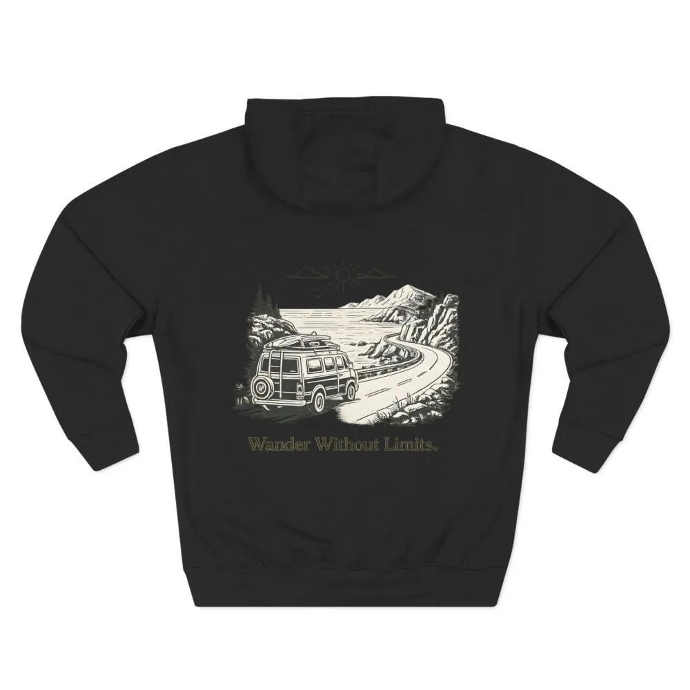 3590144658070384949_2048.jpeg Three-Panel Fleece Hoodie - "Wander Without Limits" Design Minimal-Line