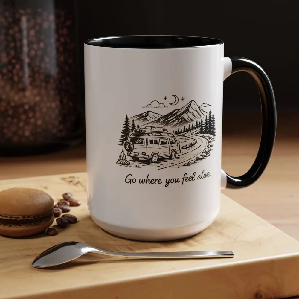 Accent Coffee Mug (11, 15oz) — "Go Where You Feel Alive" Design Minimal-Line