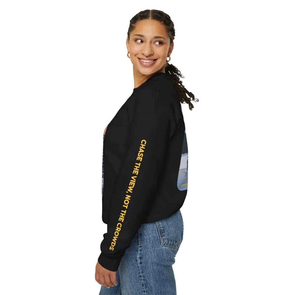 Unisex Heavy Blend™ Crewneck Sweatshirt — "Chase The Views-Not The Crowds"" Design Sitcom-Line
