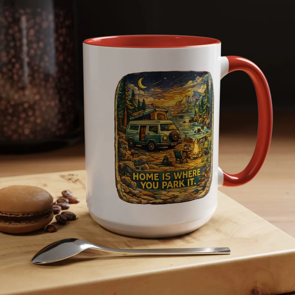 3596503041268545338_2048.jpeg Accent Coffee Mug (11, 15oz) — "Home Is Where You Park It" Design Cubic-Line