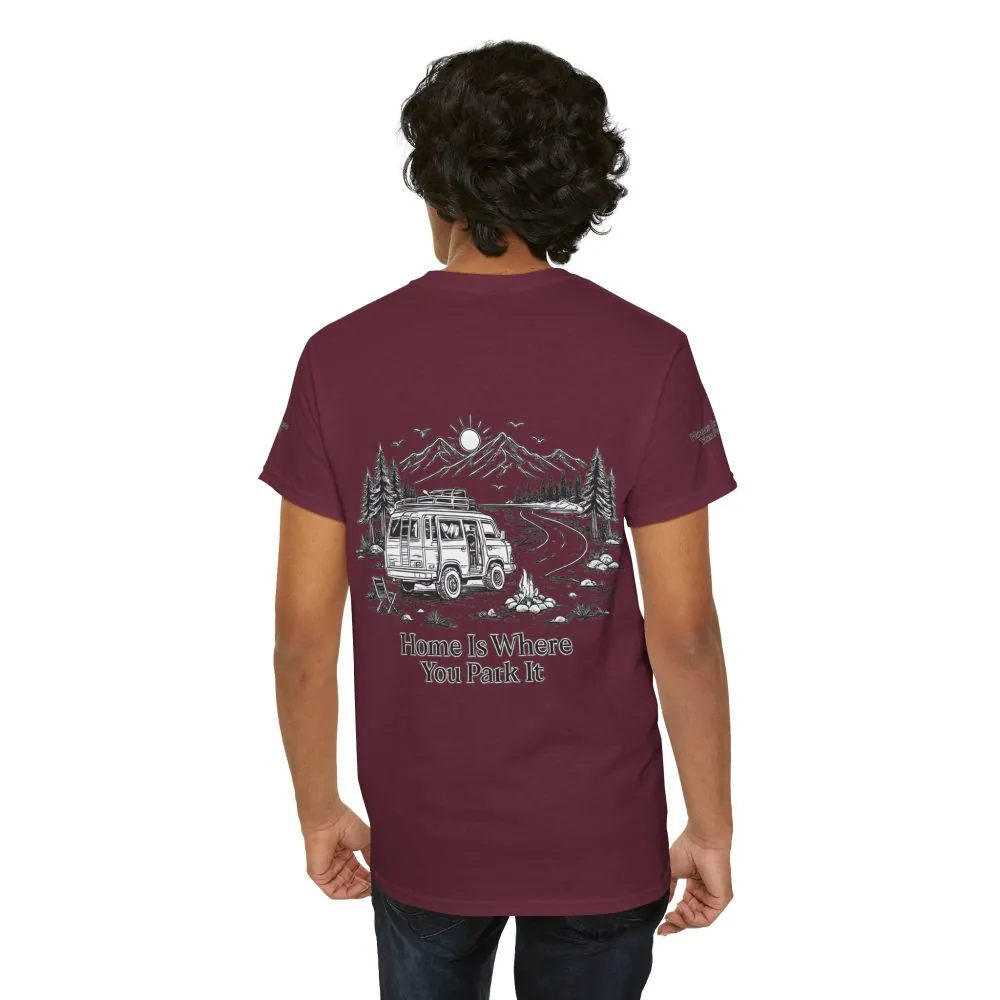 Unisex Heavy Cotton Tee — "Home Is Where You Park It" Design Minimal-Line