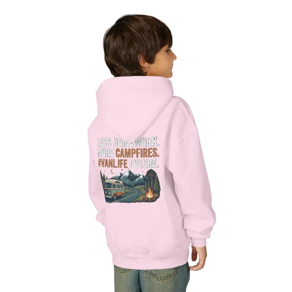 Youth Hoodie(Gildan) – Less Worry, More Campfires #VanLife Adventure Pullover