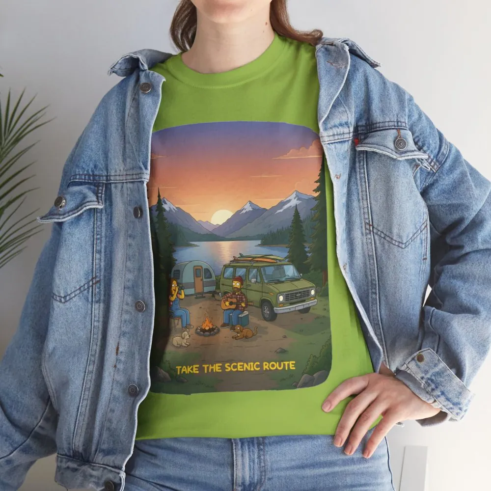 Unisex Heavy Cotton Tee — "Take The Scenic Route" Design Sitcom-Line