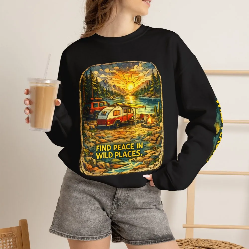 Unisex Heavy Blend™ Crewneck Sweatshirt — "Find Peace In Wild Places" Design Cubic-Line