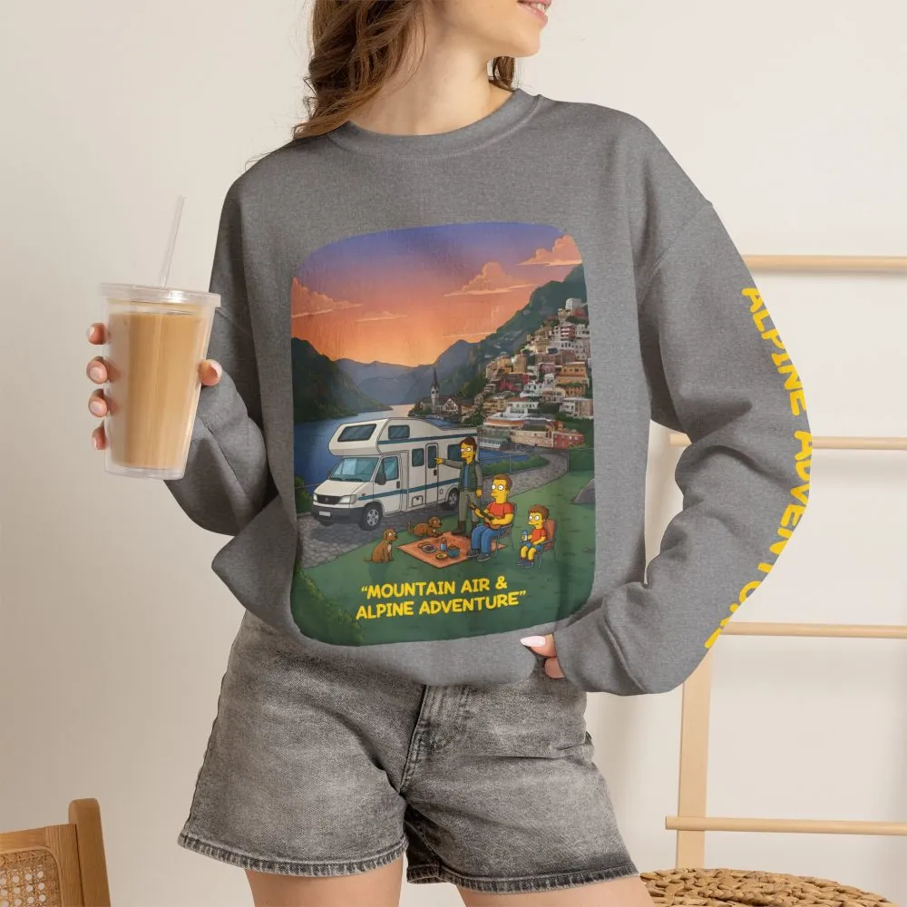 Unisex Heavy Blend™ Crewneck Sweatshirt — "Mountain Air-Alpine Adventure" Design Sitcom-Line