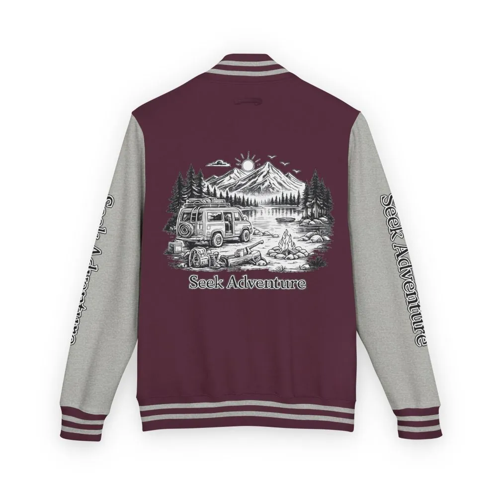 Unisex Heavyweight Letterman Jacket — "Seek Adventure" Travel Varsity Coat