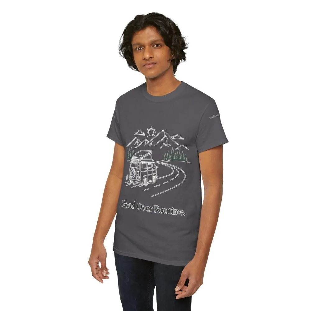 3617168347979035591_2048.jpeg Unisex Heavy Cotton Tee — "Road Over Routine" Design Minimal-Line
