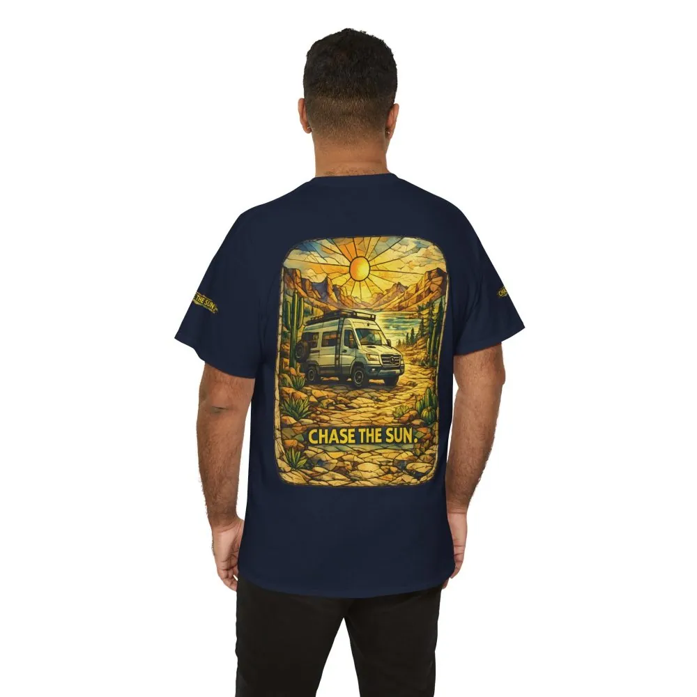 Unisex Heavy Cotton Tee — "Chase The Sun" Design Cubic-Line