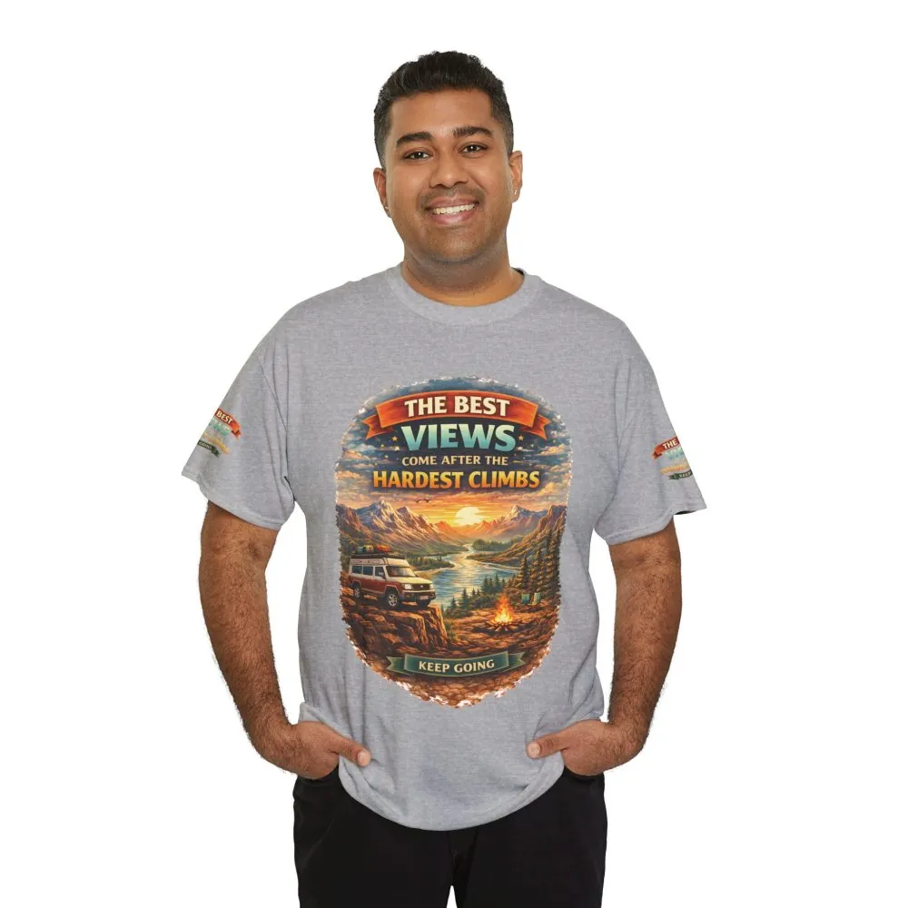 Unisex Heavy Cotton Tee — "The Best Views" Design Scenic-Line