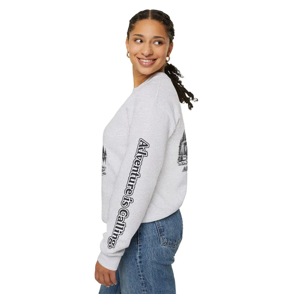 Unisex Heavy Blend™ Crewneck Sweatshirt — "Adventure Is Calling" Design Minimal-Line