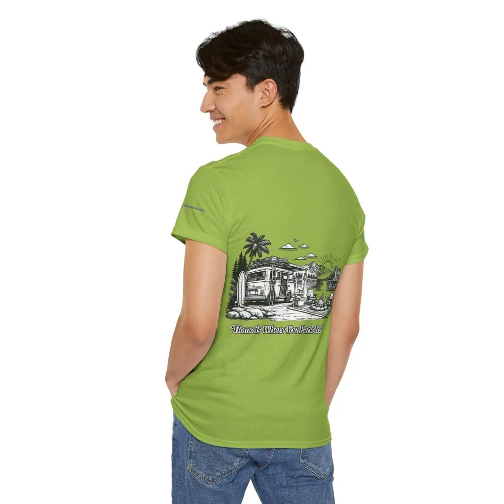 Unisex Heavy Cotton Tee — "Home Is Where You Park It" Design Minimal-Line