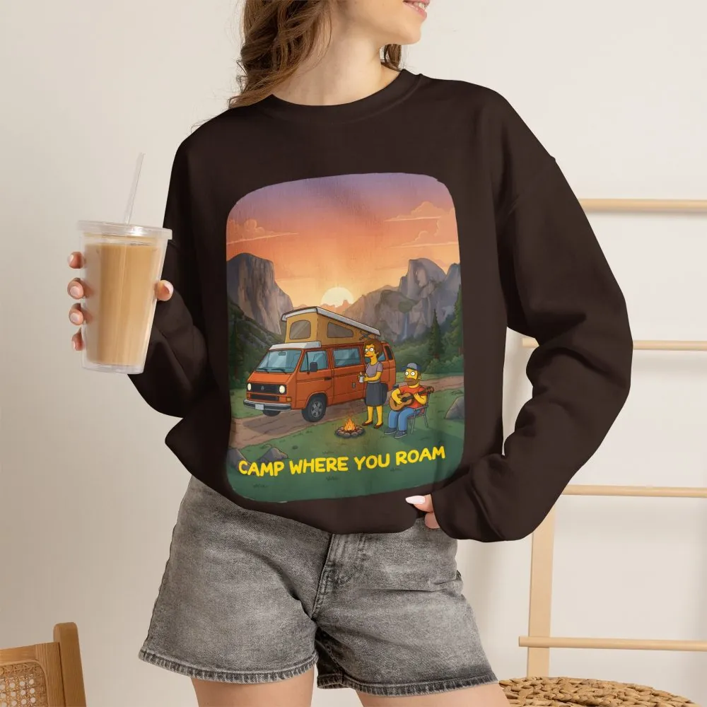 Unisex Heavy Blend™ Crewneck Sweatshirt — "Camp Where You Roam" Design Sitcom-Line