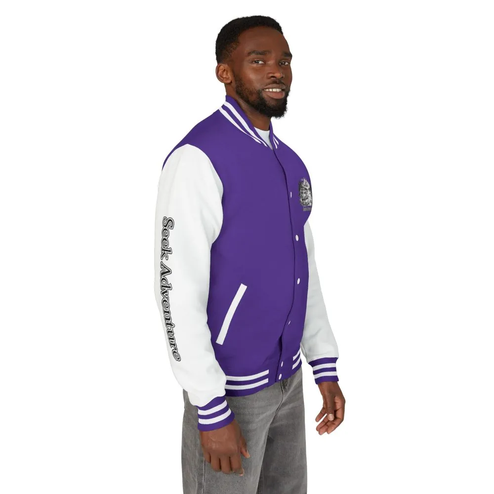 Unisex Heavyweight Letterman Jacket — "Seek Adventure" Travel Varsity Coat