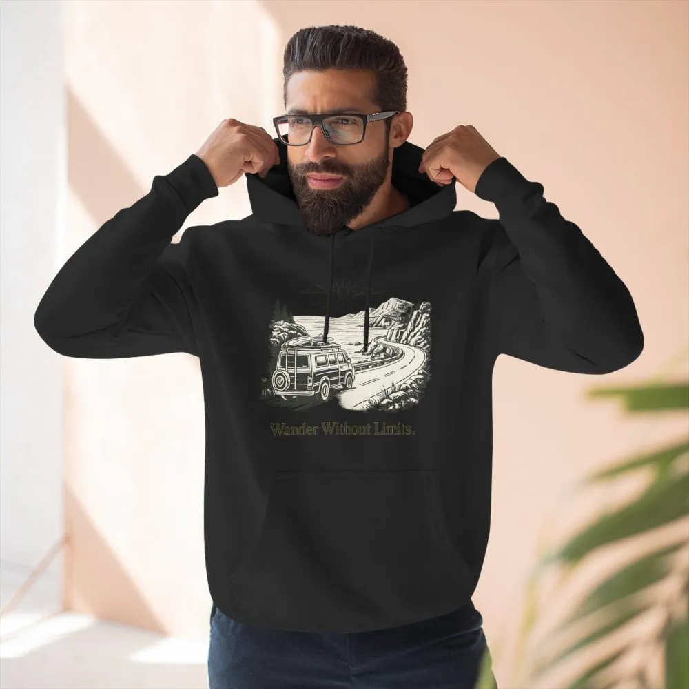 3641397344394366051_2048.jpeg Three-Panel Fleece Hoodie - "Wander Without Limits" Design Minimal-Line