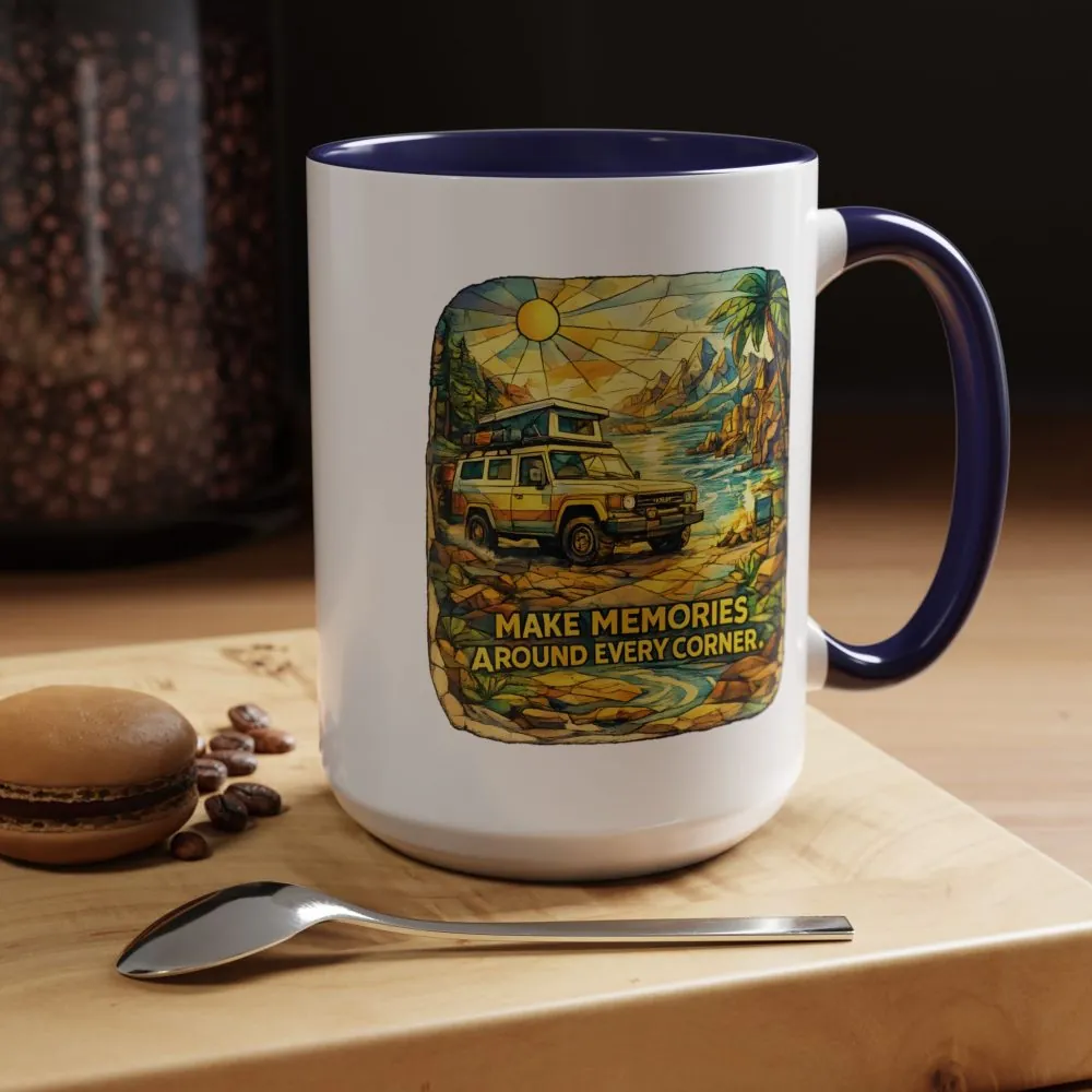 Accent Coffee Mug (11, 15oz) — "Make Memories Around Every Corner" Design Cubic-Line