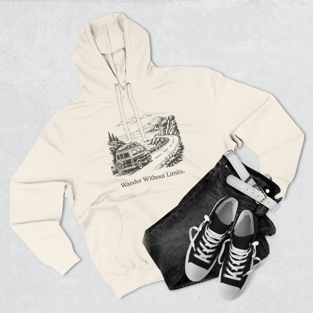 3645686809932897452_2048.jpeg Three-Panel Fleece Hoodie - "Wander Without Limits" Design Minimal-Line