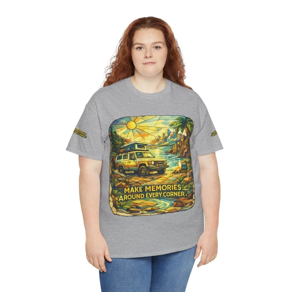 Unisex Heavy Cotton Tee — "Make Memories Around Every Corner" Design Cubic-Line