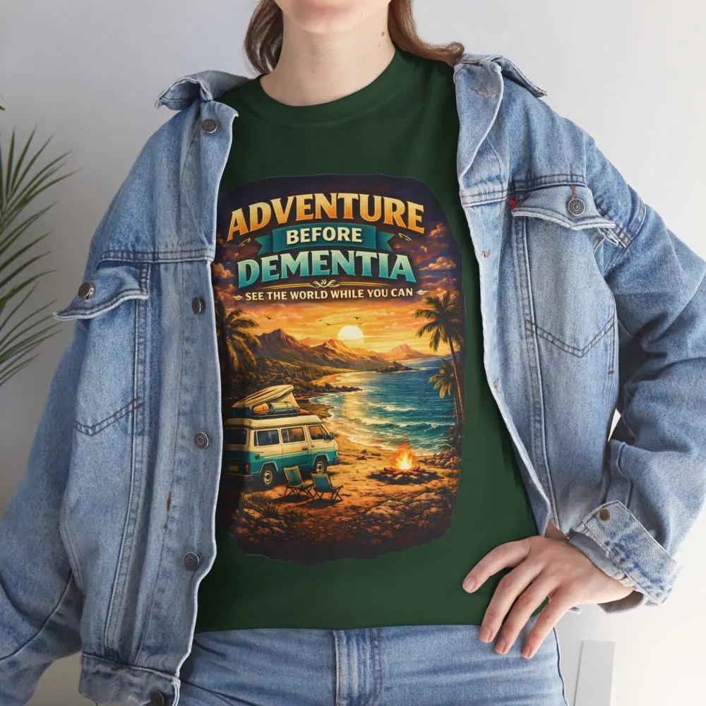 Unisex Heavy Cotton Tee — "Adventure Before Dementia" Design Scenic-Line