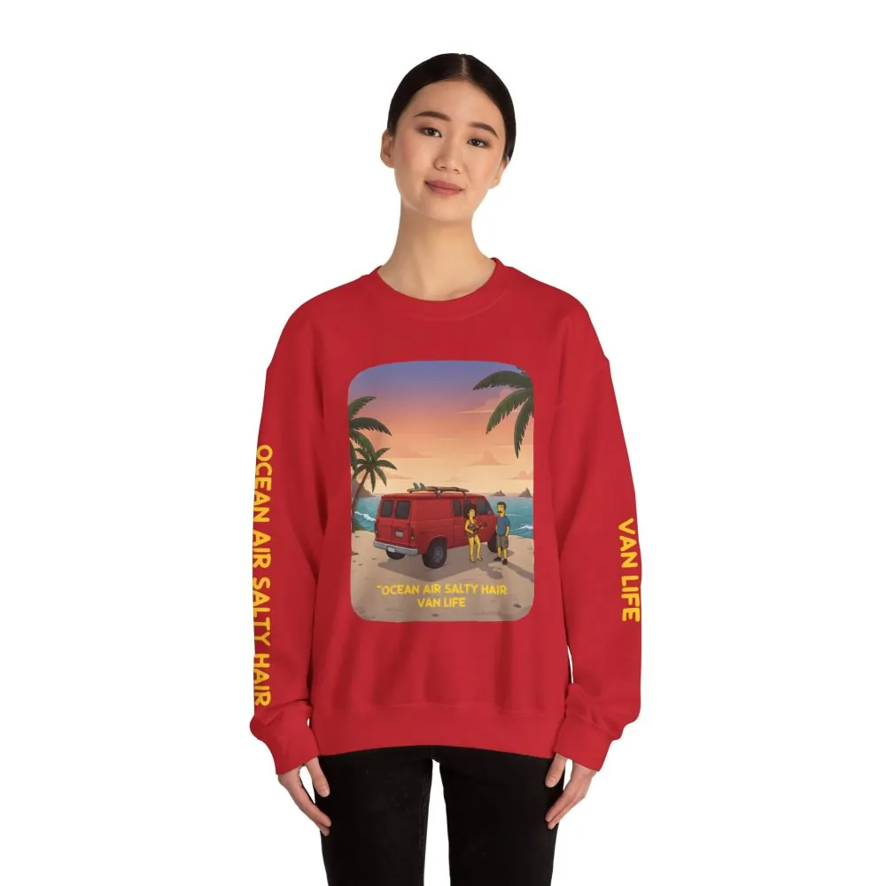 3664525297980668273_2048.jpeg Unisex Heavy Blend™ Crewneck Sweatshirt — "Ocean Air Salty Hair Van Life" Design Sitcom-Line
