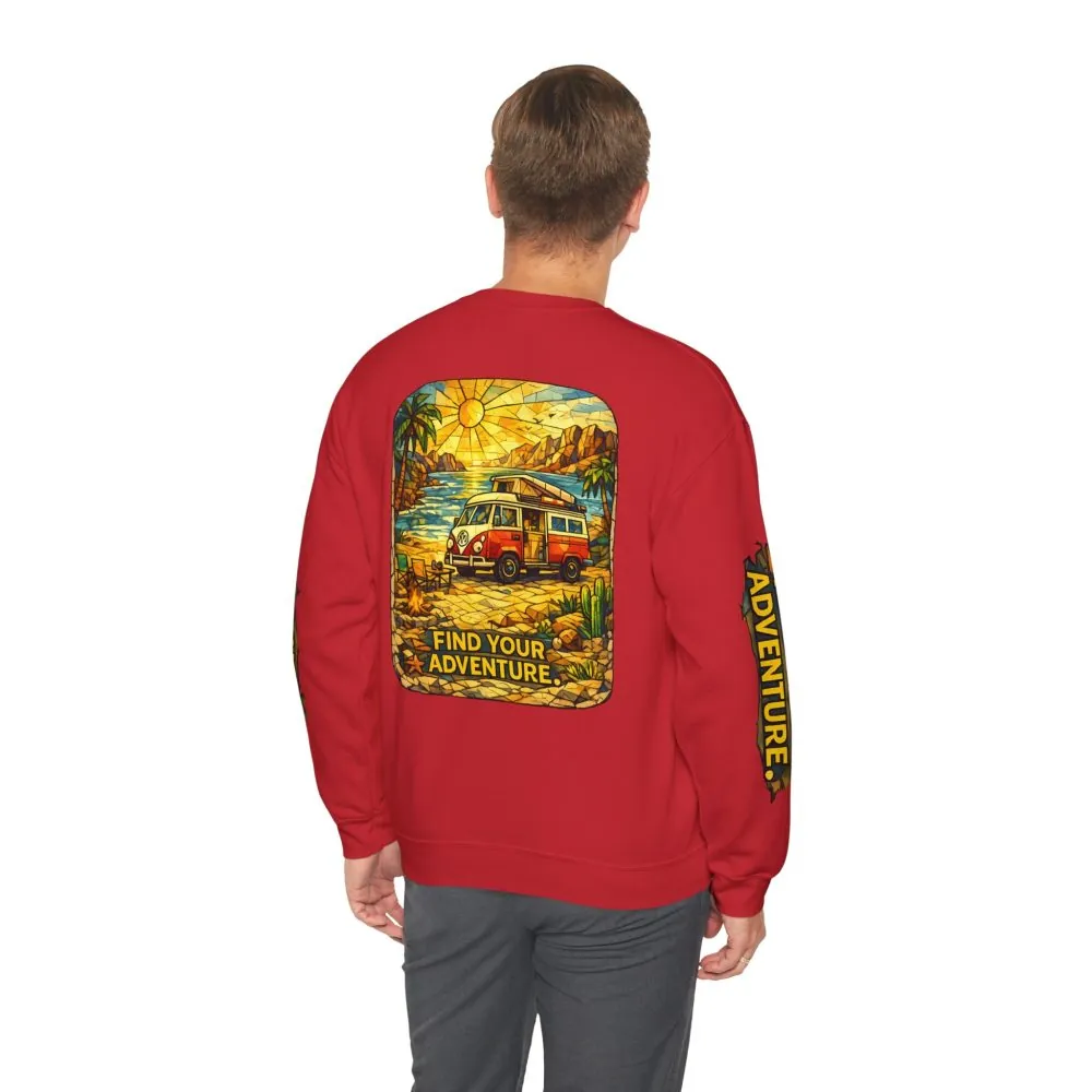 Unisex Heavy Blend™ Crewneck Sweatshirt — "Find Your Adventure" Design Cubic-Line