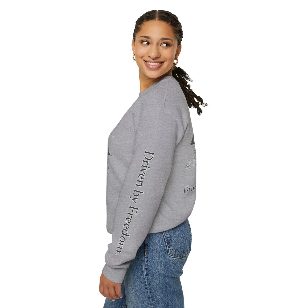 Unisex Heavy Blend™ Crewneck Sweatshirt — "Driven By Freedom" Design Minimal-Line