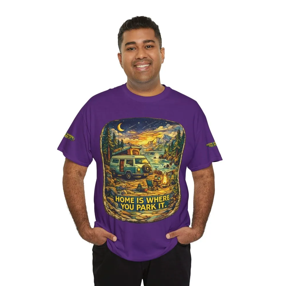 Unisex Heavy Cotton Tee — "Home Is Where You Park It" Design Cubic-Line