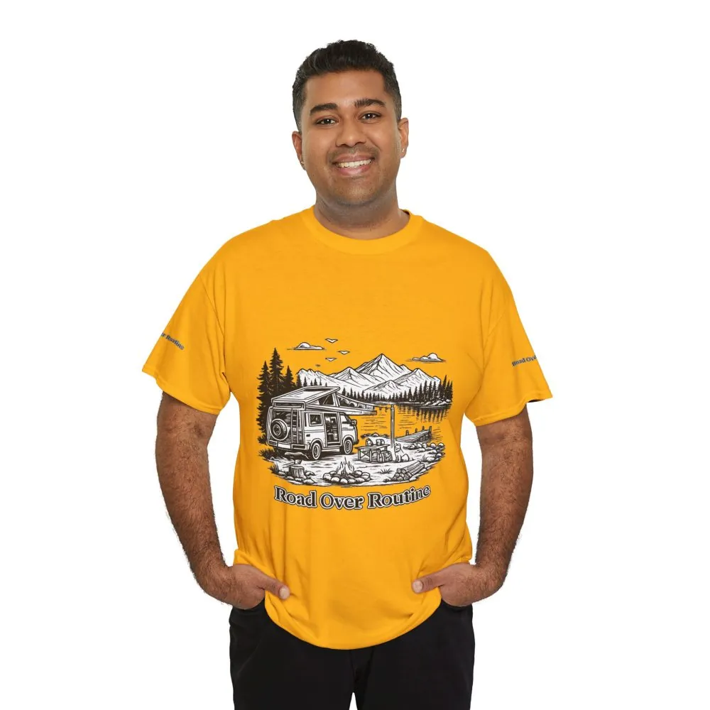 3673912846747061850_2048.jpeg Unisex Heavy Cotton Tee — "Road Over Routine" Design Minimal-Line