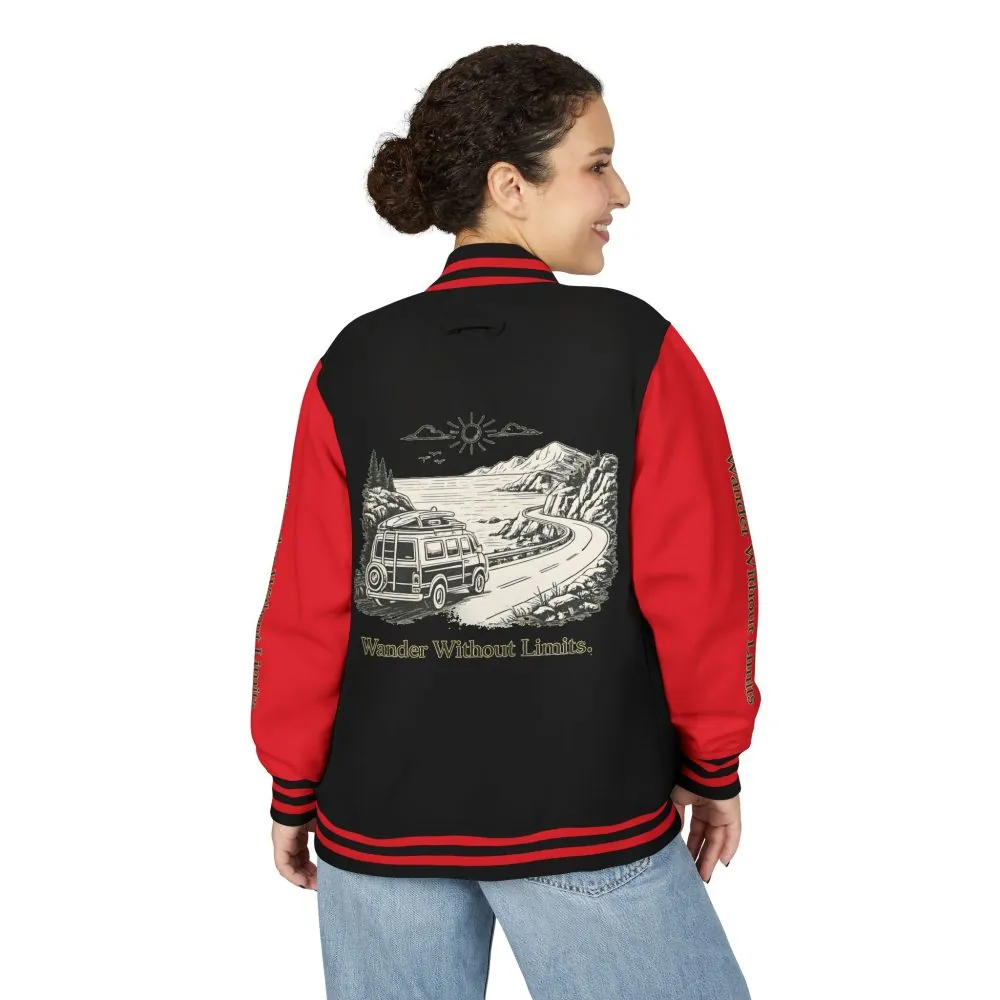 Unisex Heavyweight Letterman Jacket — "Wander Without Limits" Travel Varsity Coat