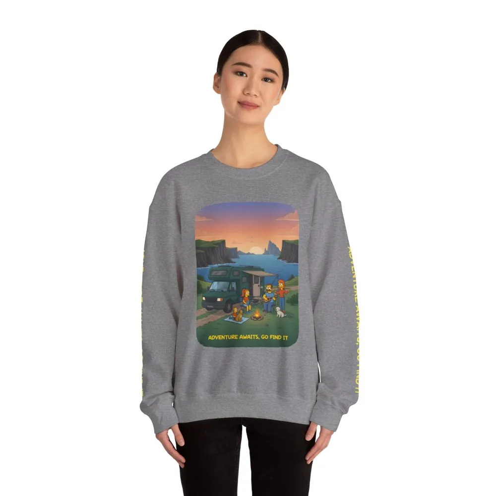 Unisex Heavy Blend™ Crewneck Sweatshirt — "Adventure Awaits-Go Find It"" Design Sitcom-Line