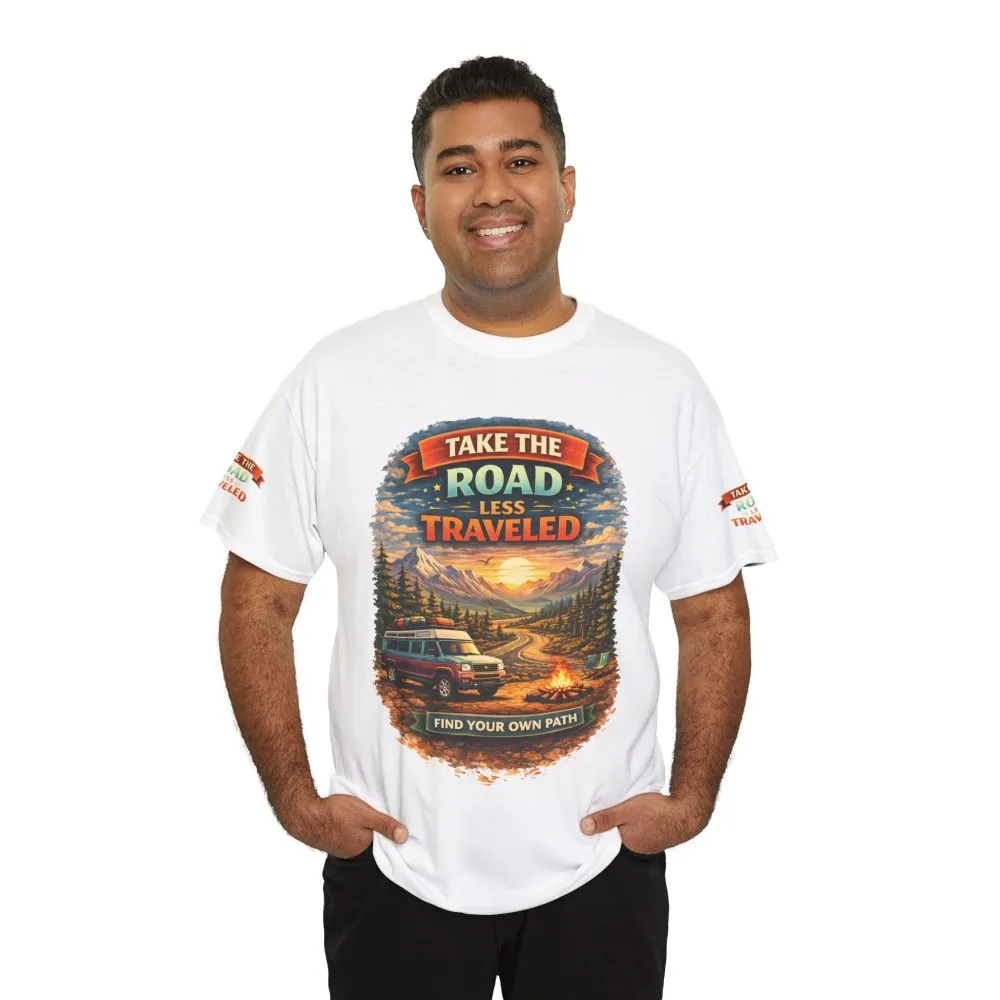 Unisex Heavy Cotton Tee — "Take The Road Less Traveled" Design Scenic-Line