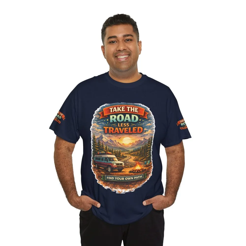 Unisex Heavy Cotton Tee — "Take The Road Less Traveled" Design Scenic-Line