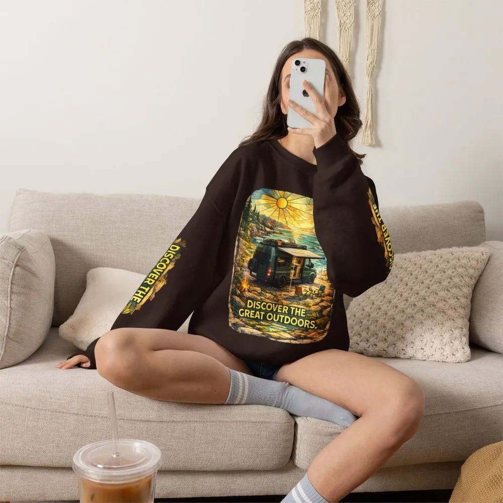 Unisex Heavy Blend™ Crewneck Sweatshirt — "Discover The Great Outdoors" Design Cubic-Line
