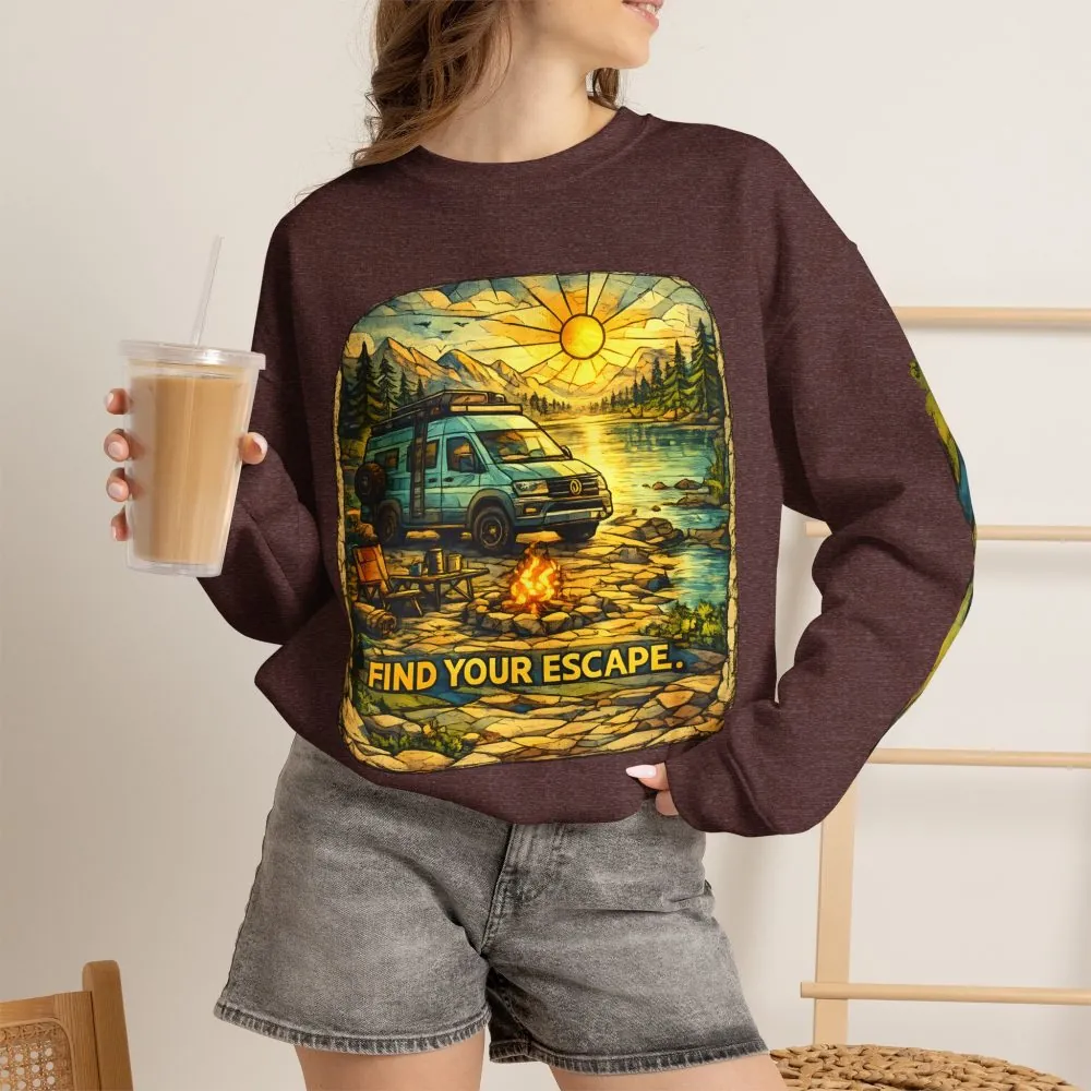 Unisex Heavy Blend™ Crewneck Sweatshirt — "Find Your Escape" Design Cubic-Line