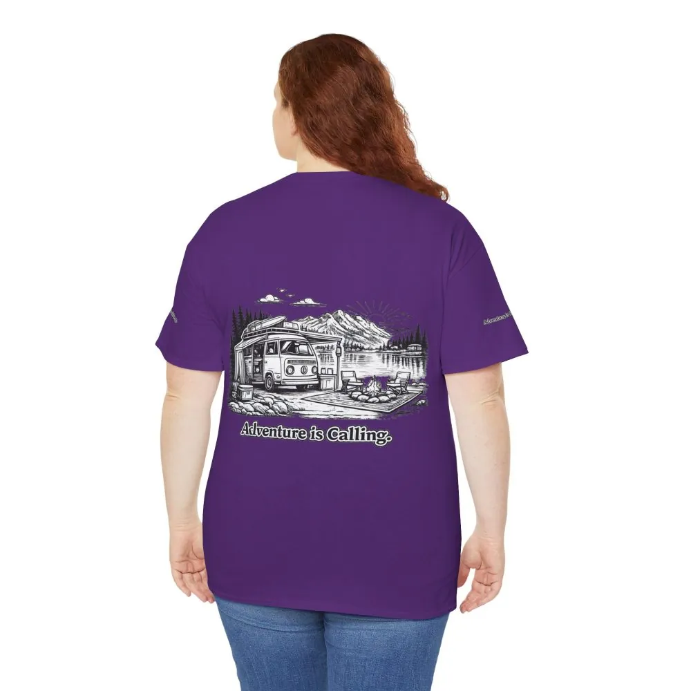 Unisex Heavy Cotton Tee — "Adventure Is Calling" Design Minimal-Line