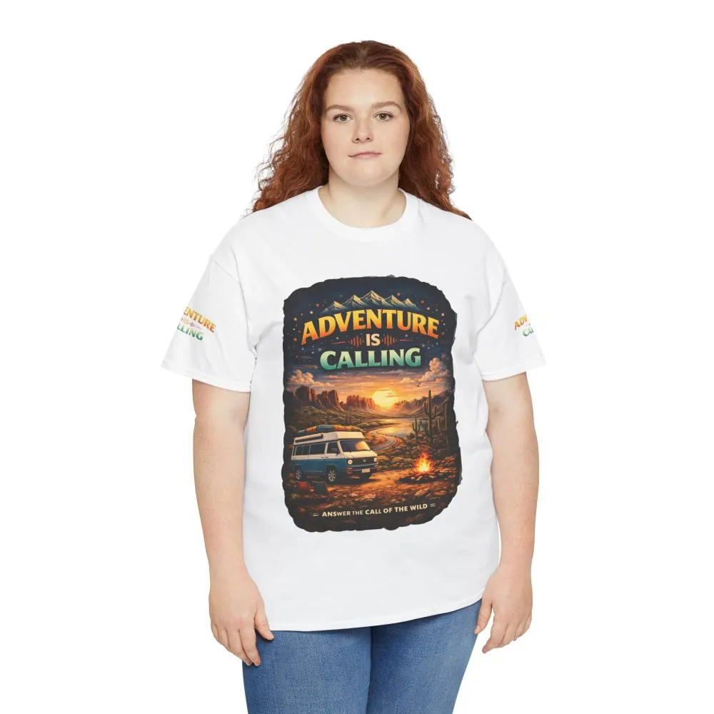 Unisex Heavy Cotton Tee — "Adventure Is Calling" Design Scenic-Line