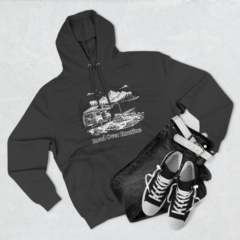 3713712385323755045_2048.jpeg Three-Panel Fleece Hoodie - "Road Over Routine" Design Minimal-Line
