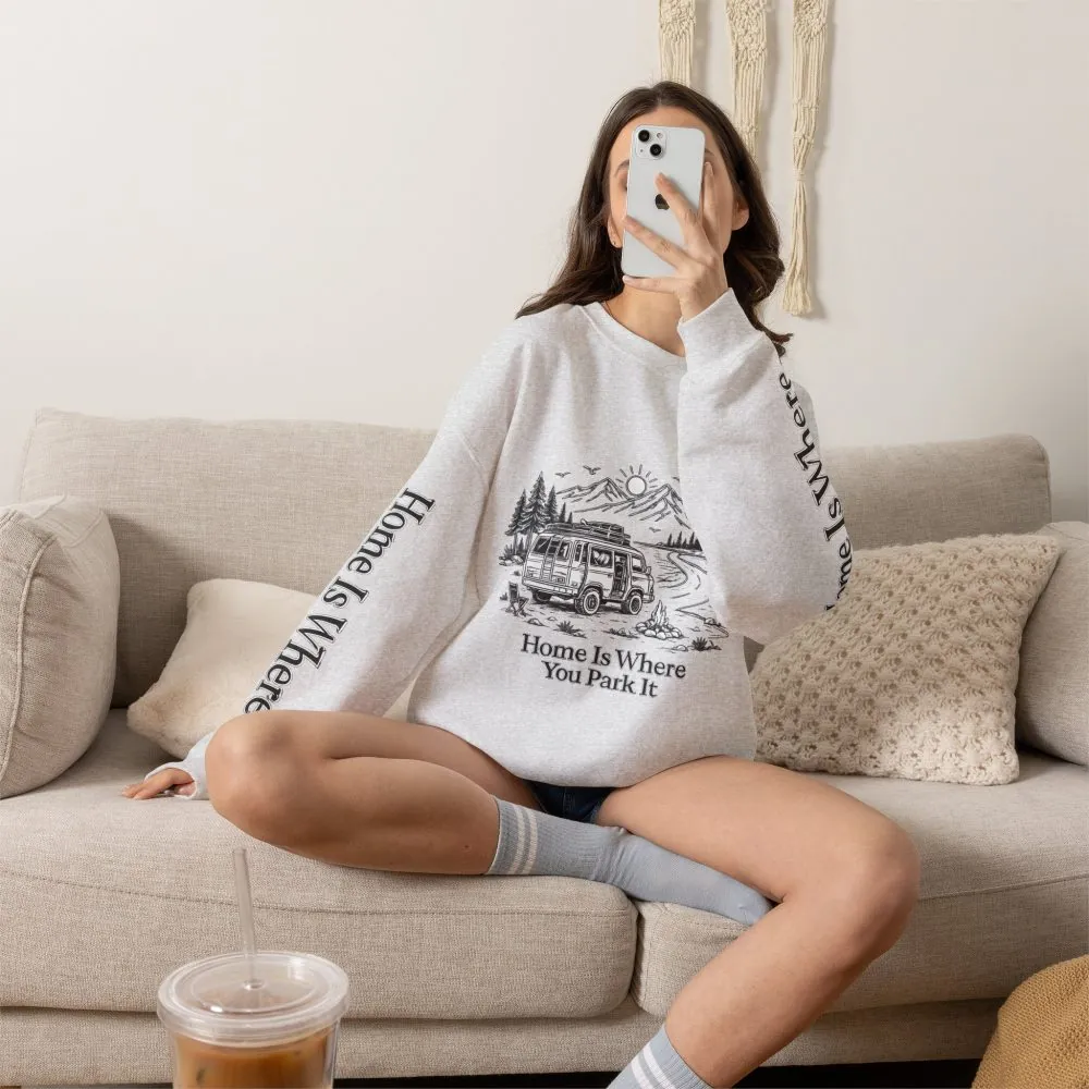3715341930798146589_2048.jpeg Unisex Heavy Blend™ Crewneck Sweatshirt — "Home Is Where You Park It" Design Minimal-Line