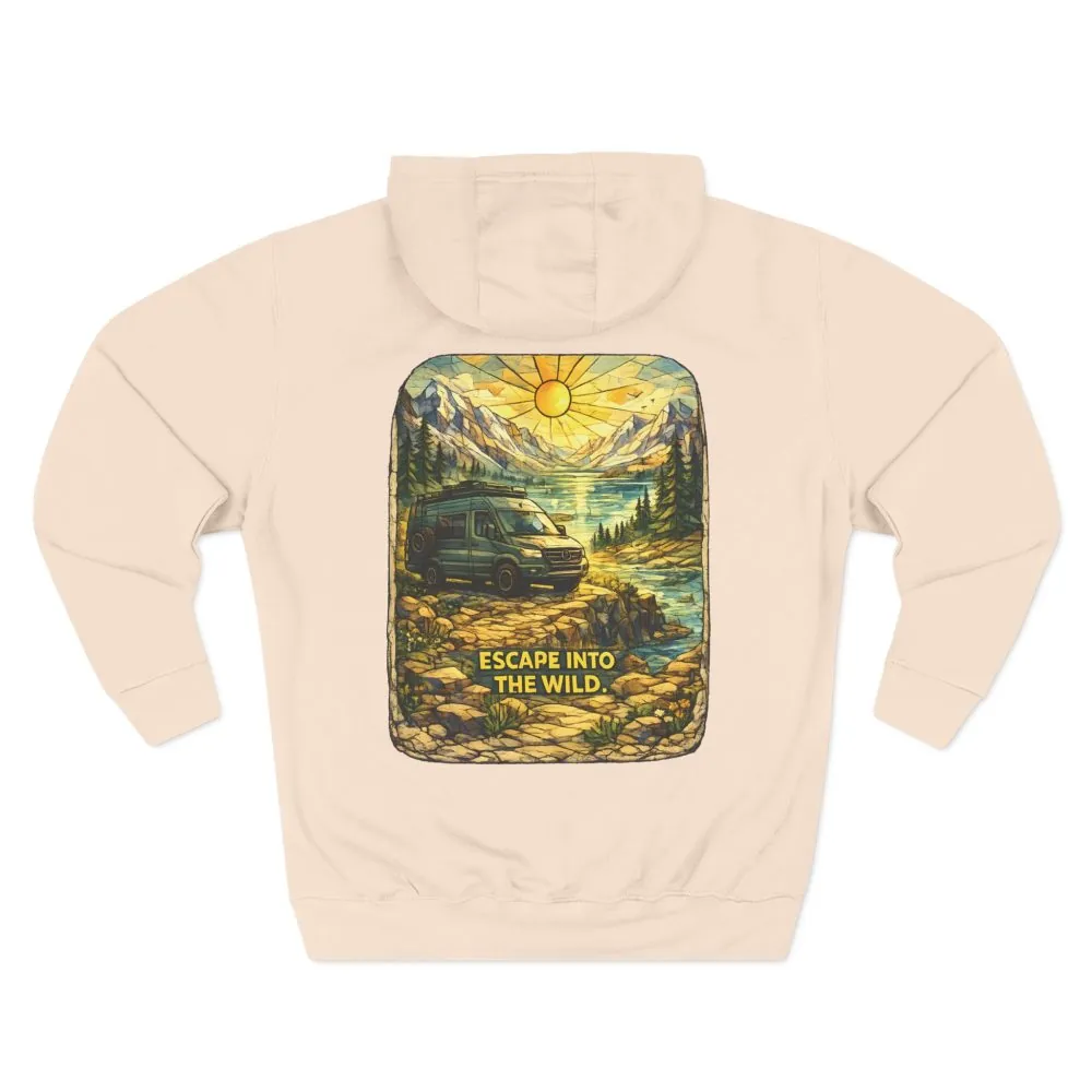 Three-Panel Fleece Hoodie - "Escape Into The Wild" Design Cubic-Line