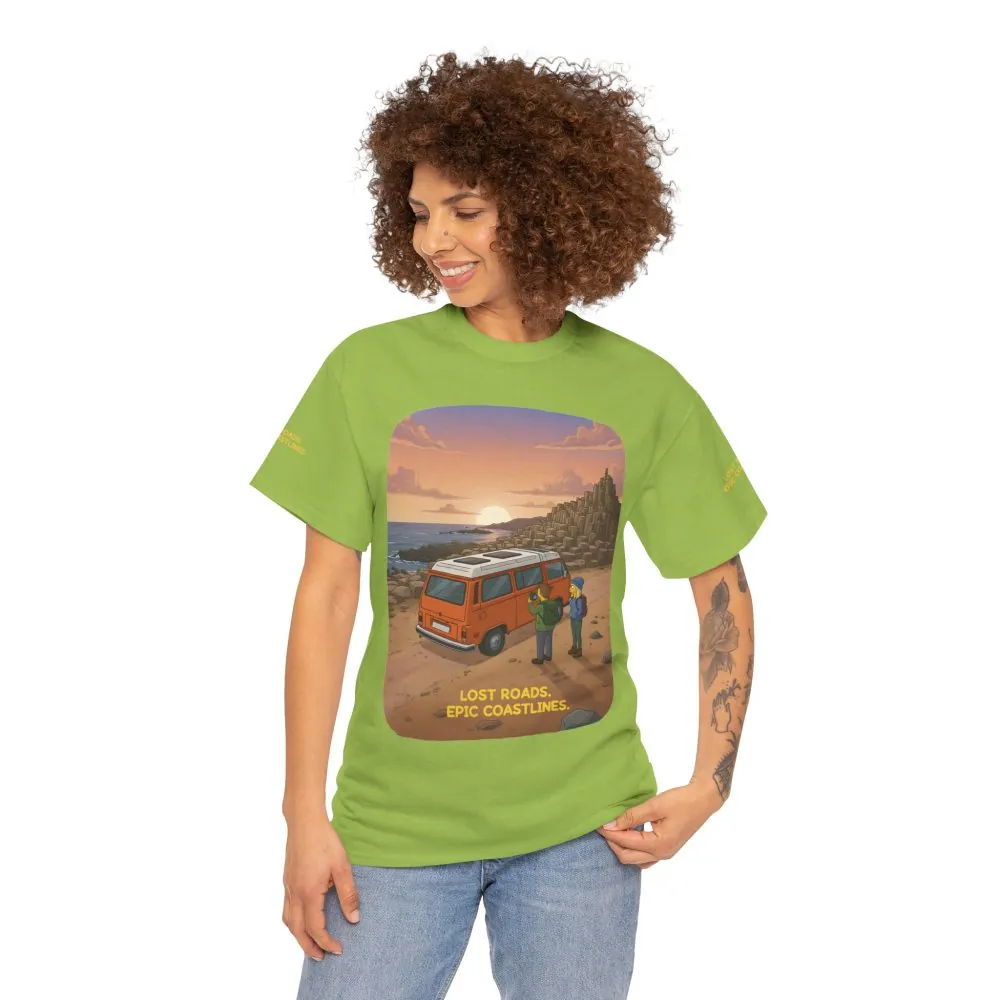 Unisex Heavy Cotton Tee — "Lost Roads Epic Coastlines" Design Sitcom-Line