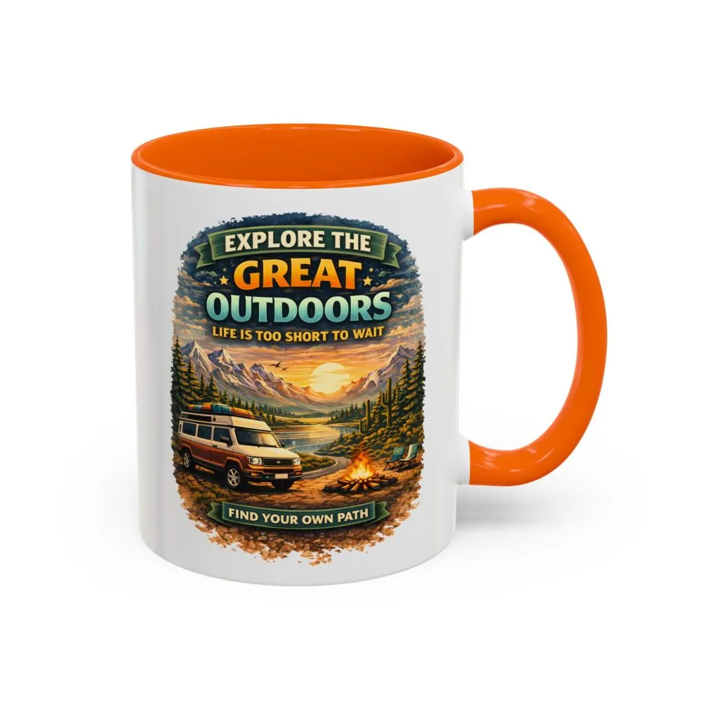 Accent Coffee Mug (11, 15oz) — "Explore The Great Outdoors" Design Scenic-Line