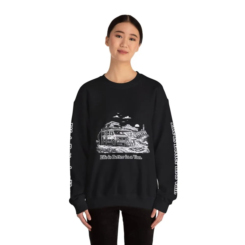 Unisex Heavy Blend™ Crewneck Sweatshirt — "Life Is Better In A Van" Design Minimal-Line