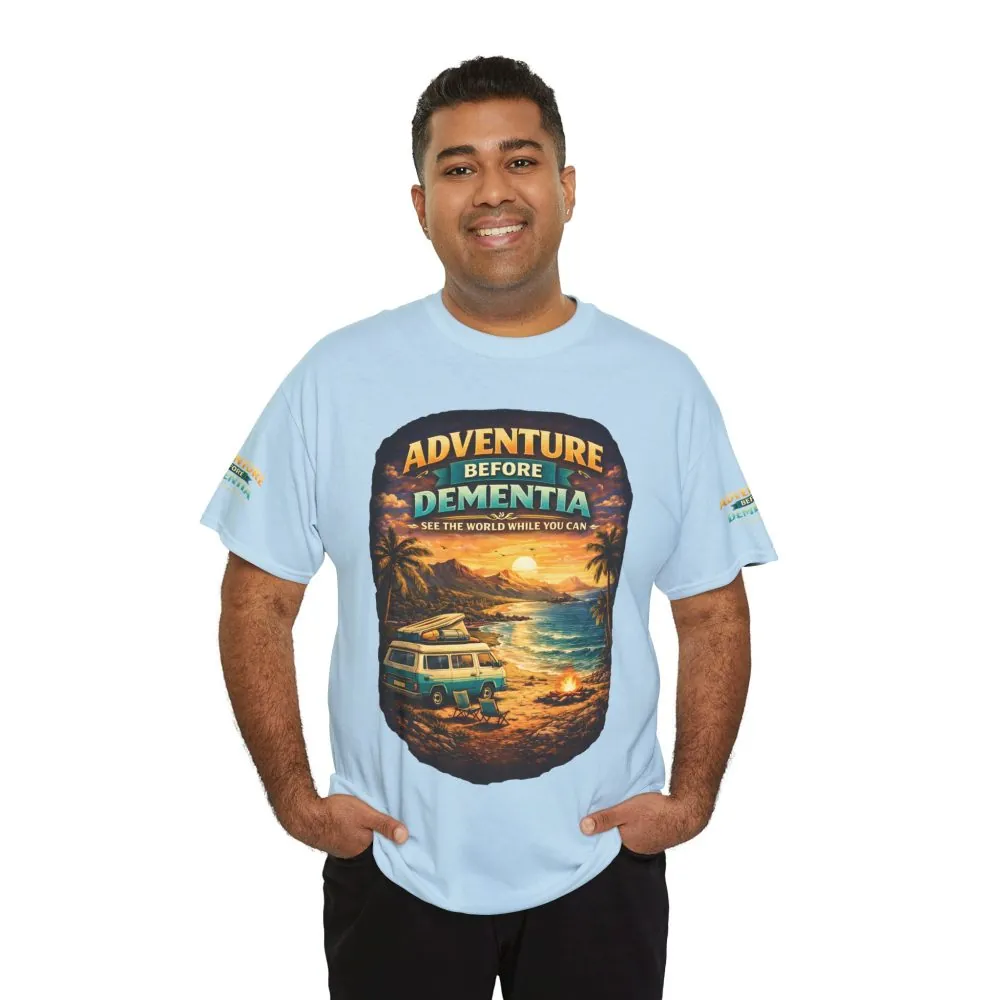 Unisex Heavy Cotton Tee — "Adventure Before Dementia" Design Scenic-Line