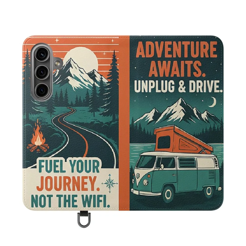 Flip Phone Case — "Adventure Awaits, Fuel Your Journey, Not the WiFi" Wallet Cover