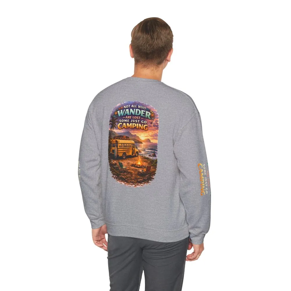 Unisex Heavy Blend™ Crewneck Sweatshirt — "Not All Who Wander Are Lost" Design Scenic-Line