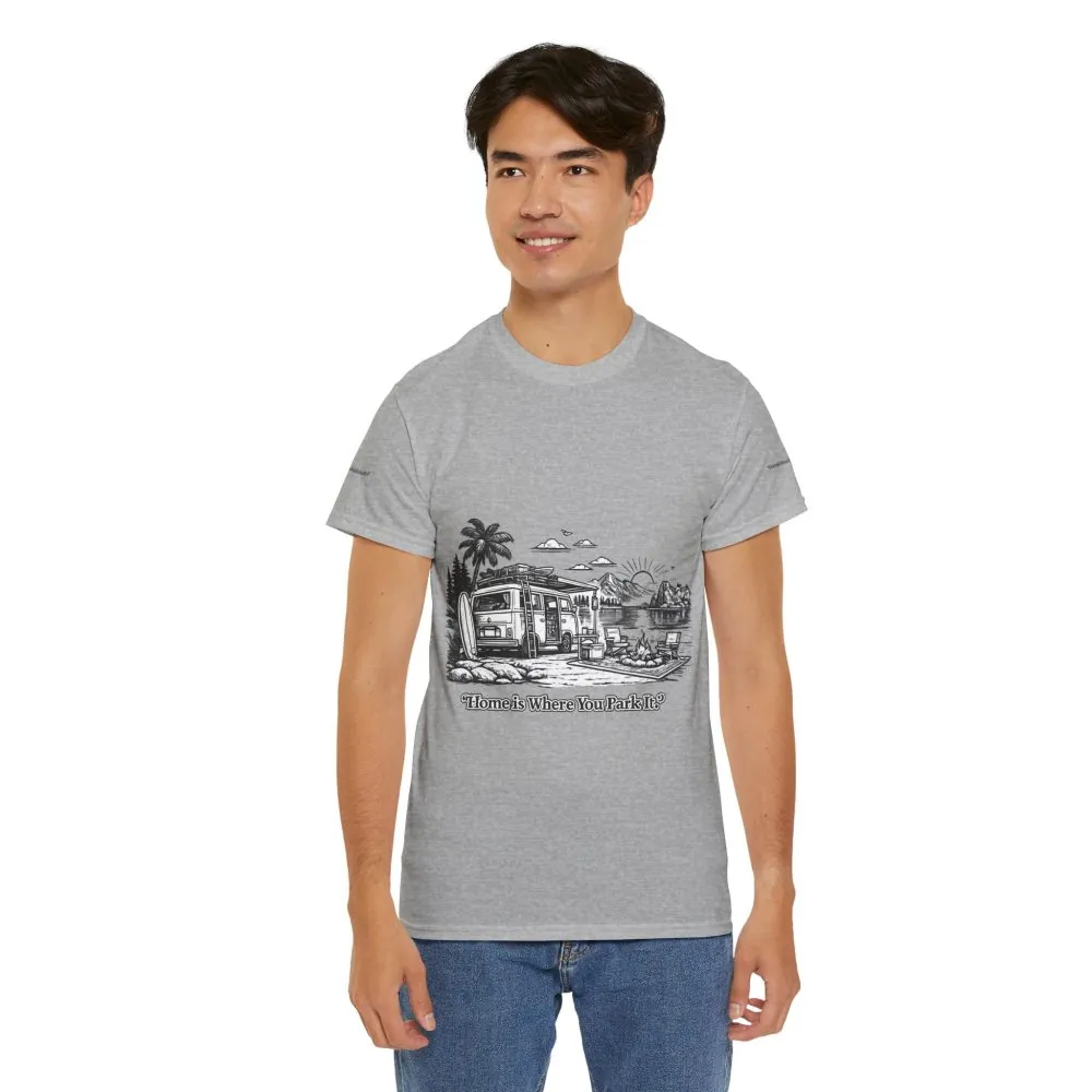 Unisex Heavy Cotton Tee — "Home Is Where You Park It" Design Minimal-Line