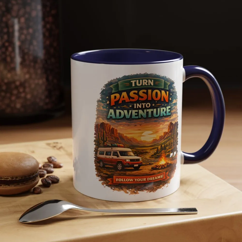 Accent Coffee Mug (11, 15oz) — "Turn Passion Into Adventure" Design Scenic-Line