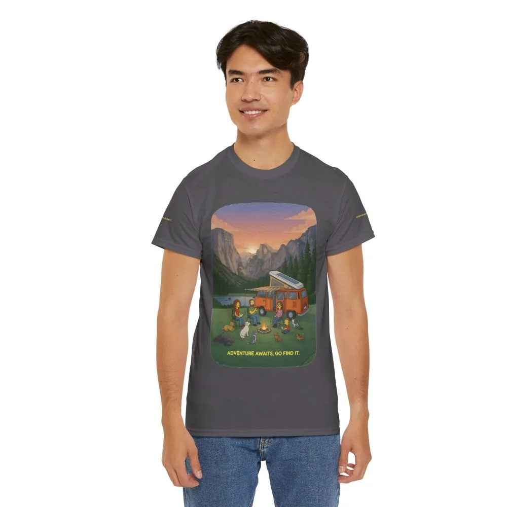 Unisex Heavy Cotton Tee — "Adventure Awaits-Go Find It" Design Sitcom-Line