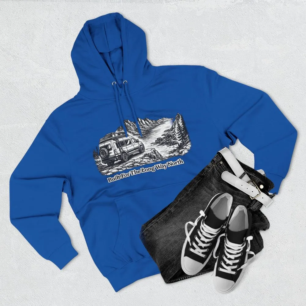 Three-Panel Fleece Hoodie - "Built For The Long Way North" Design Minimal-Line