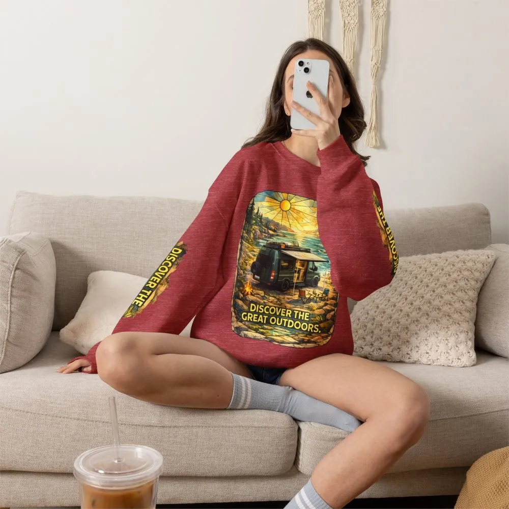 Unisex Heavy Blend™ Crewneck Sweatshirt — "Discover The Great Outdoors" Design Cubic-Line
