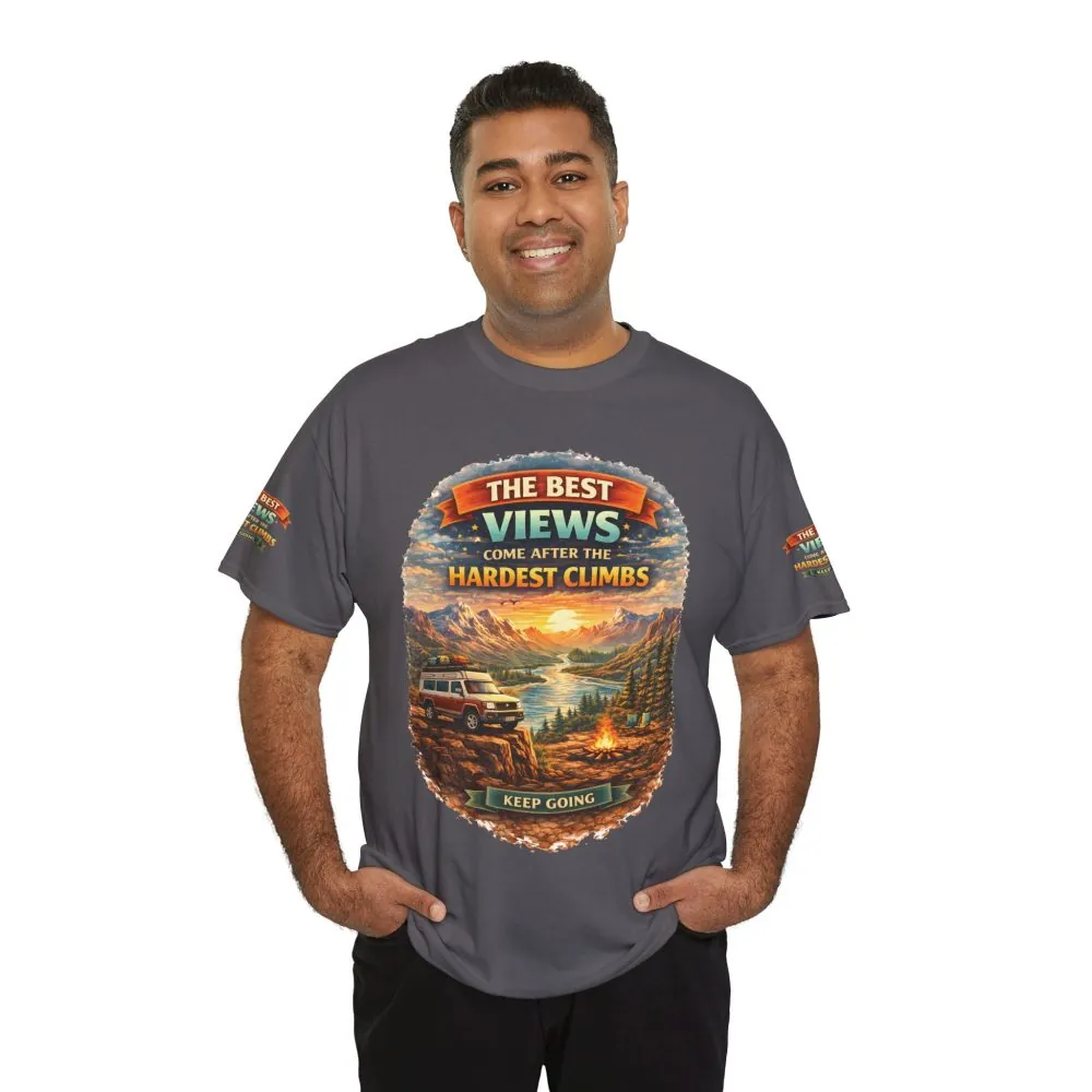 Unisex Heavy Cotton Tee — "The Best Views" Design Scenic-Line